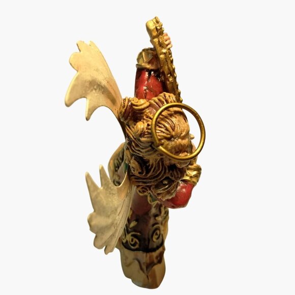 Hand Painted Angel Figurine Harp Glitter Wings - Picture 4 of 8